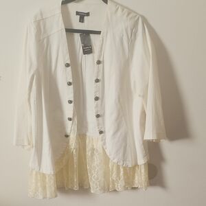 Torrid Soft Cream Jeans with Cream Lace Trim